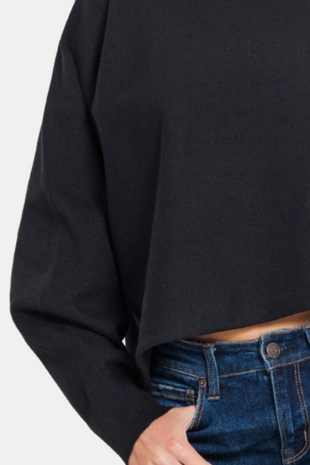 Zenana Asymmetric Hem Long Sleeve Sweater - Black