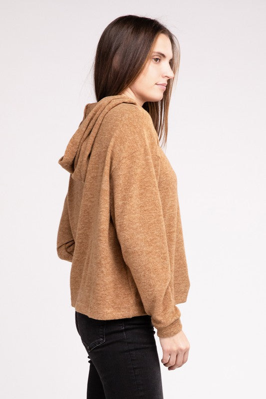 Hooded Brushed Melange Hacci Sweater - Zenana