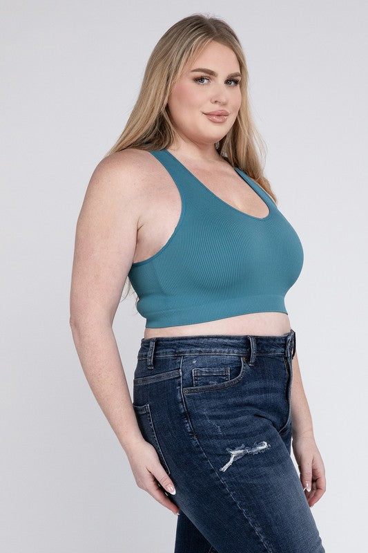 Plus Ribbed Cropped Racerback Tank Top - Zenana