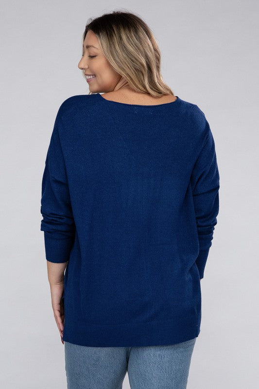 Plus Garment Dyed Front Seam Sweater - Zenana