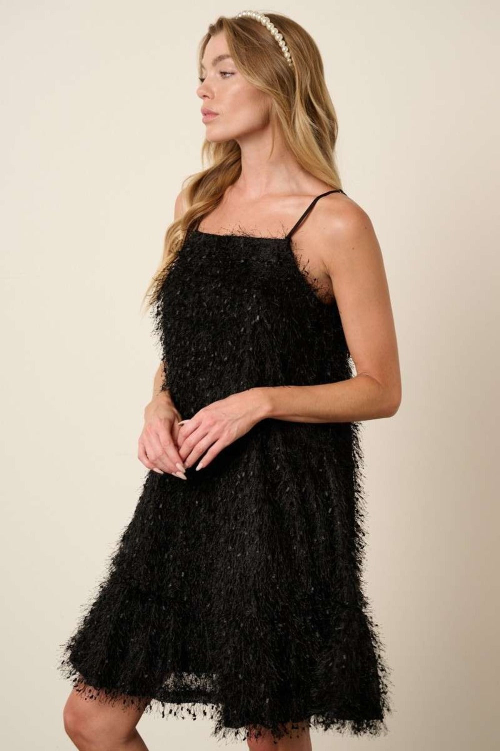 Mittoshop Feather Ruffle Hem Mini Cami Dress - Black
