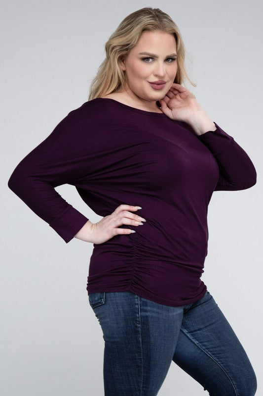 Plus Luxe Rayon Boat Neck 3/4 Sleeve Top - Zenana
