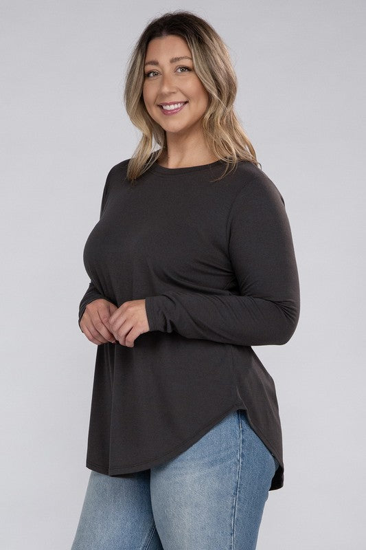 Plus Long Sleeve Round Neck Round Hem Top - Zenana