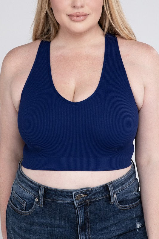 Plus Ribbed Cropped Racerback Tank Top - Zenana
