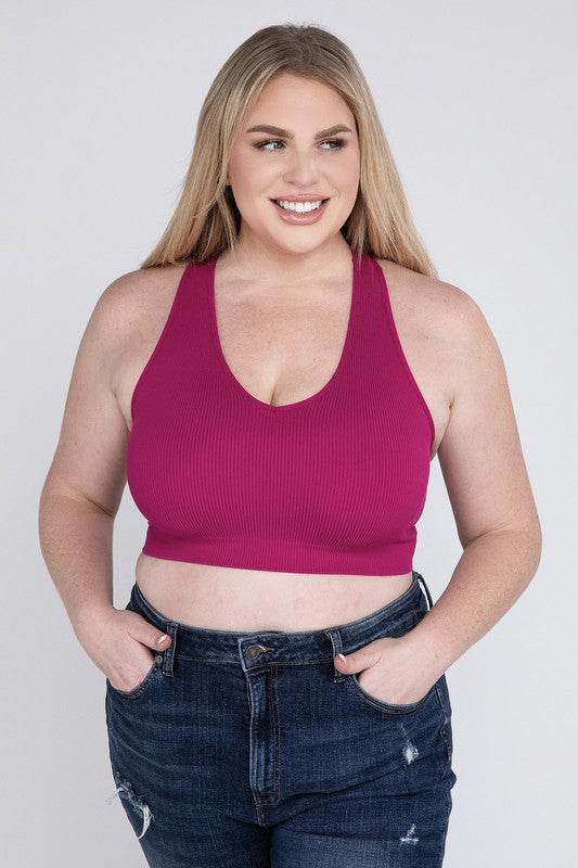 Plus Ribbed Cropped Racerback Tank Top - Zenana