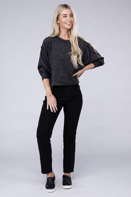 Brushed Melange Hacci Oversized Sweater - Zenana