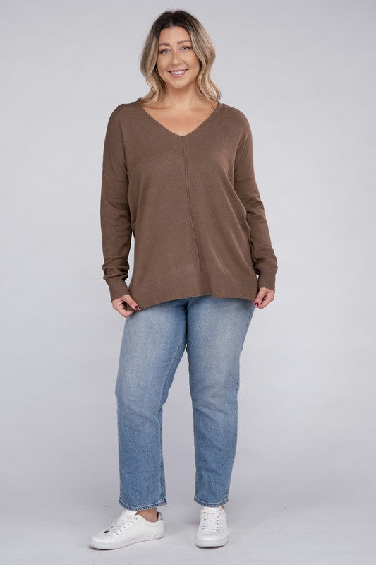 Plus Garment Dyed Front Seam Sweater - Zenana