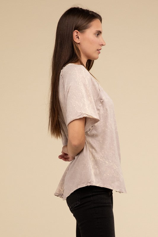 Back Patch Crinkle Washed Raglan Sleeve T-Shirt - Zenana