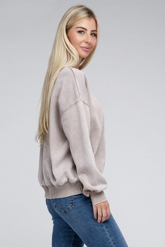 Acid Wash Fleece Oversized Pullover - Zenana