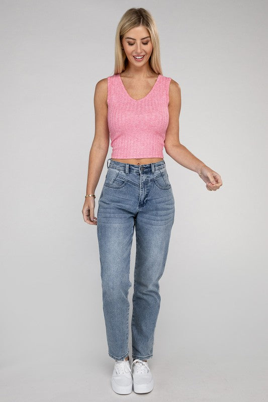 Ribbed Scoop Neck Cropped Sleeveless Top - Zenana