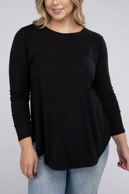 Plus Long Sleeve Round Neck Round Hem Top - Zenana