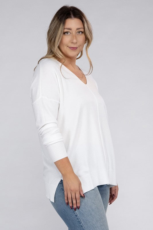 Plus Garment Dyed Front Seam Sweater - Zenana