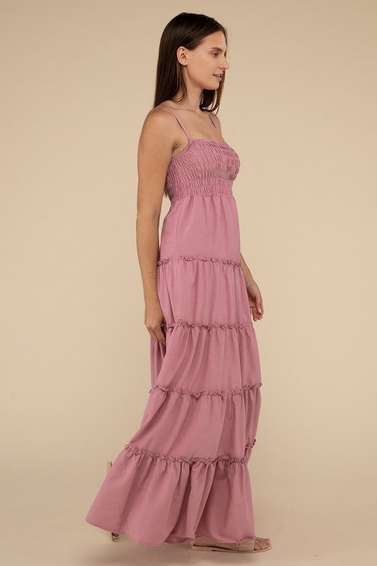 Woven Smocked Top Tiered Cami Maxi Dress - Zenana