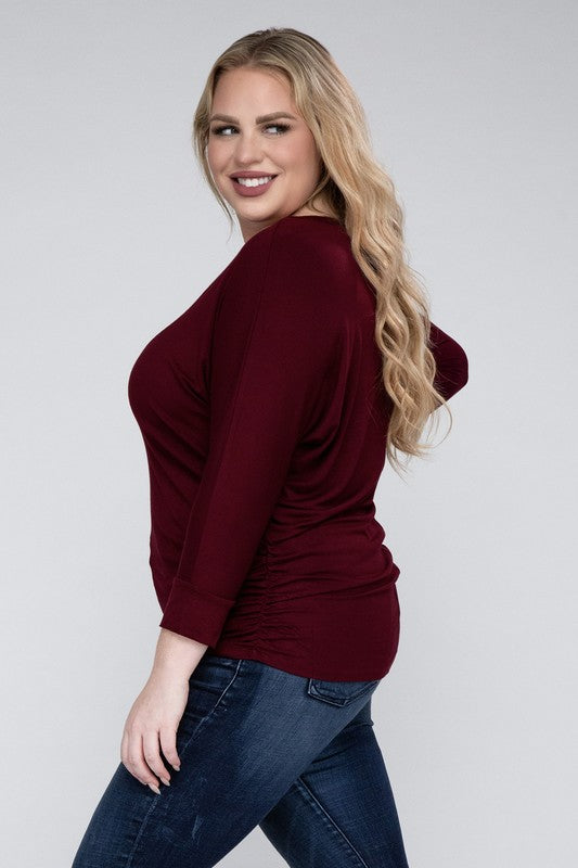 Plus Luxe Rayon Boat Neck 3/4 Sleeve Top - Zenana