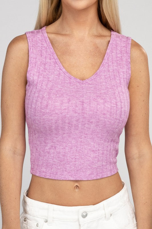 Ribbed Scoop Neck Cropped Sleeveless Top - Zenana