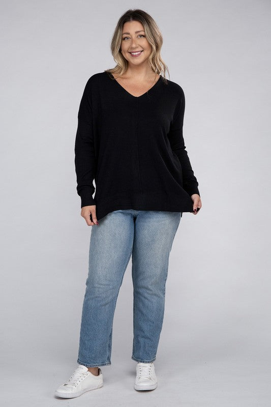Plus Garment Dyed Front Seam Sweater - Zenana