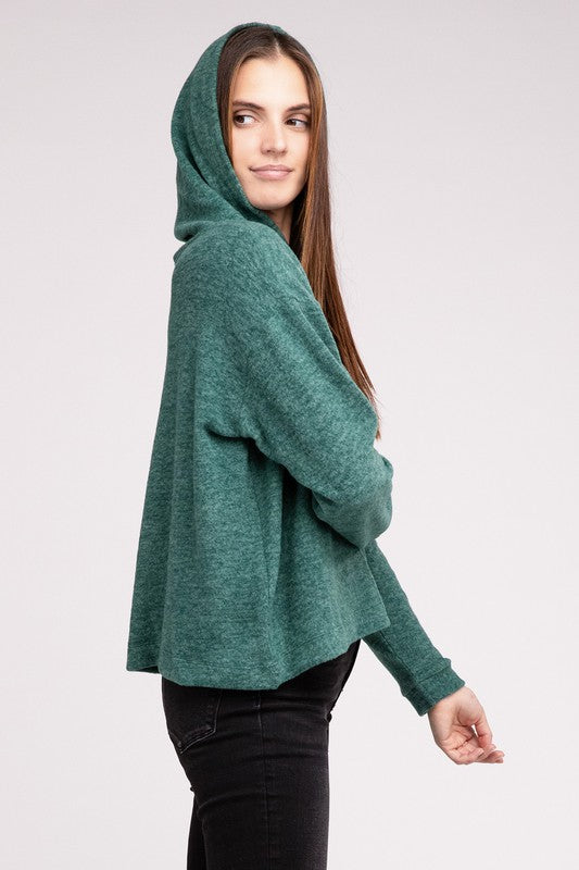 Hooded Brushed Melange Hacci Sweater - Zenana