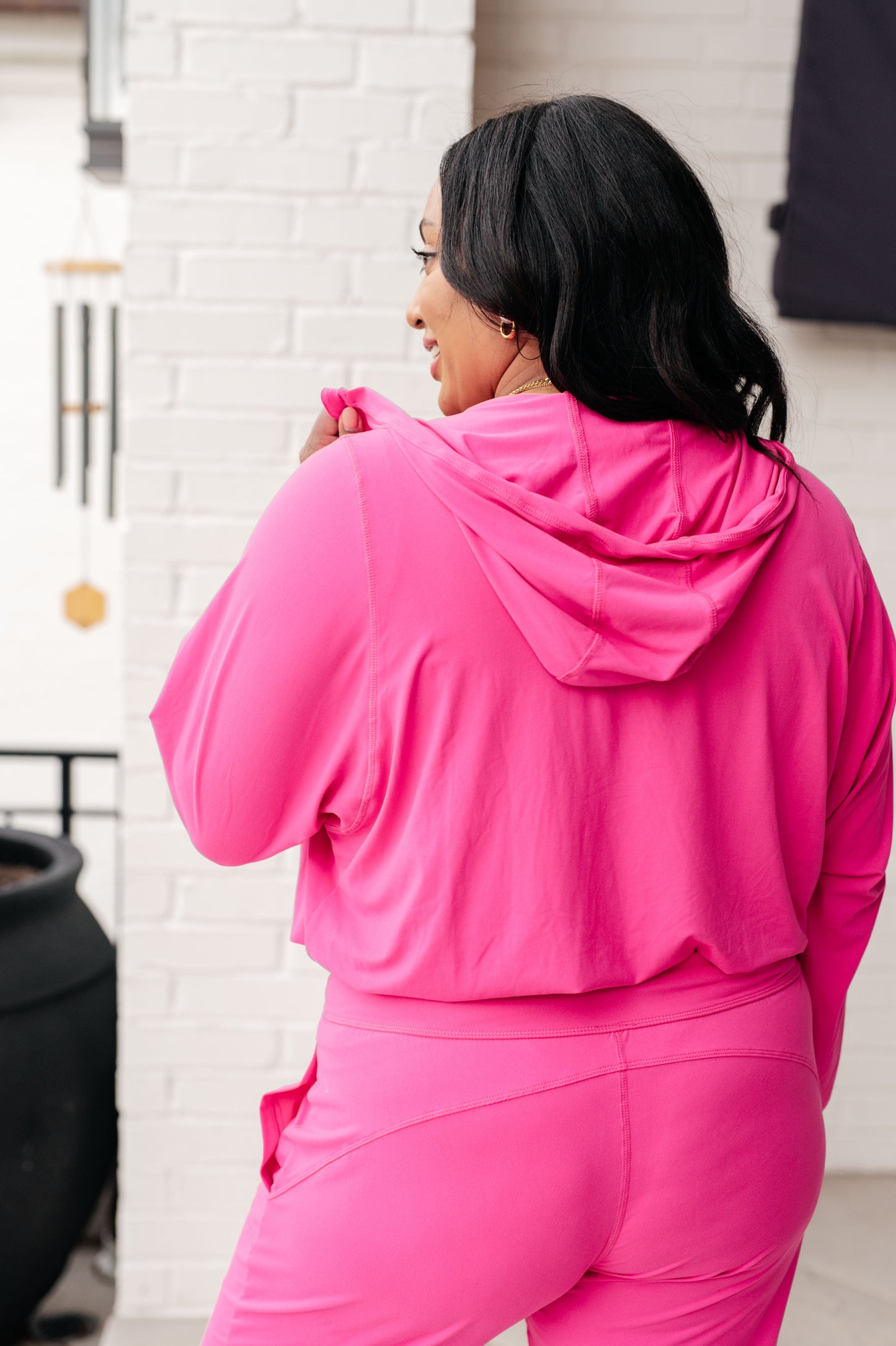 Morning Run Half Zip Hoodie in Sonic Pink - Rae Mode