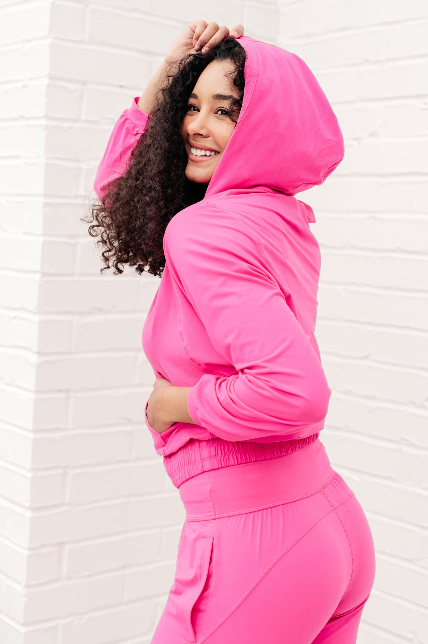 Morning Run Half Zip Hoodie in Sonic Pink - Rae Mode