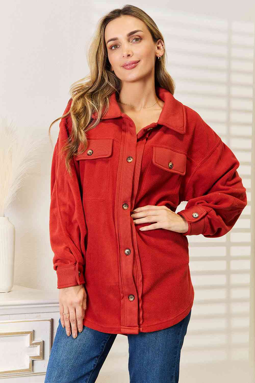 Heimish Cozy Girl Button Down Shacket - Rust