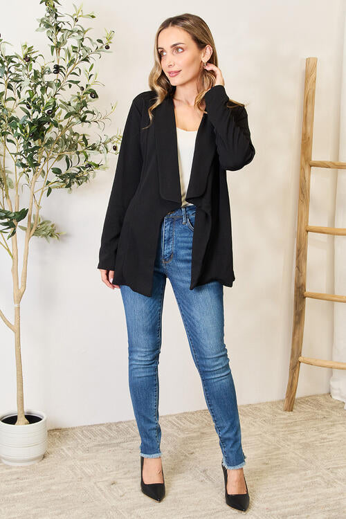 Heimish Open Front Long Sleeve Blazer - Black