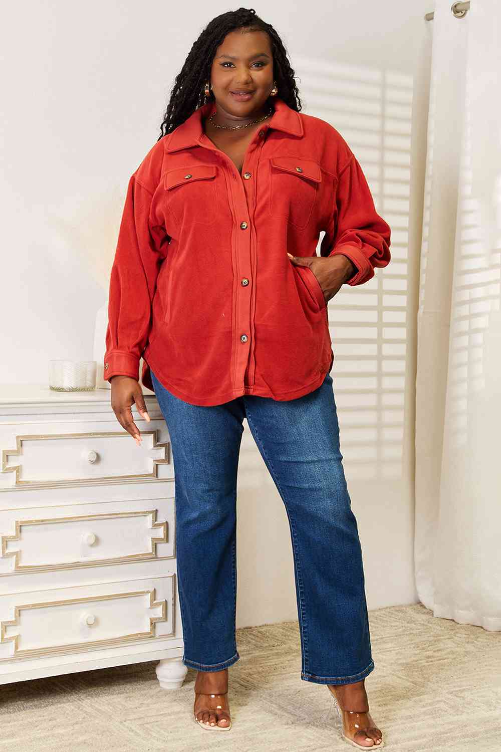 Heimish Cozy Girl Button Down Shacket - Rust