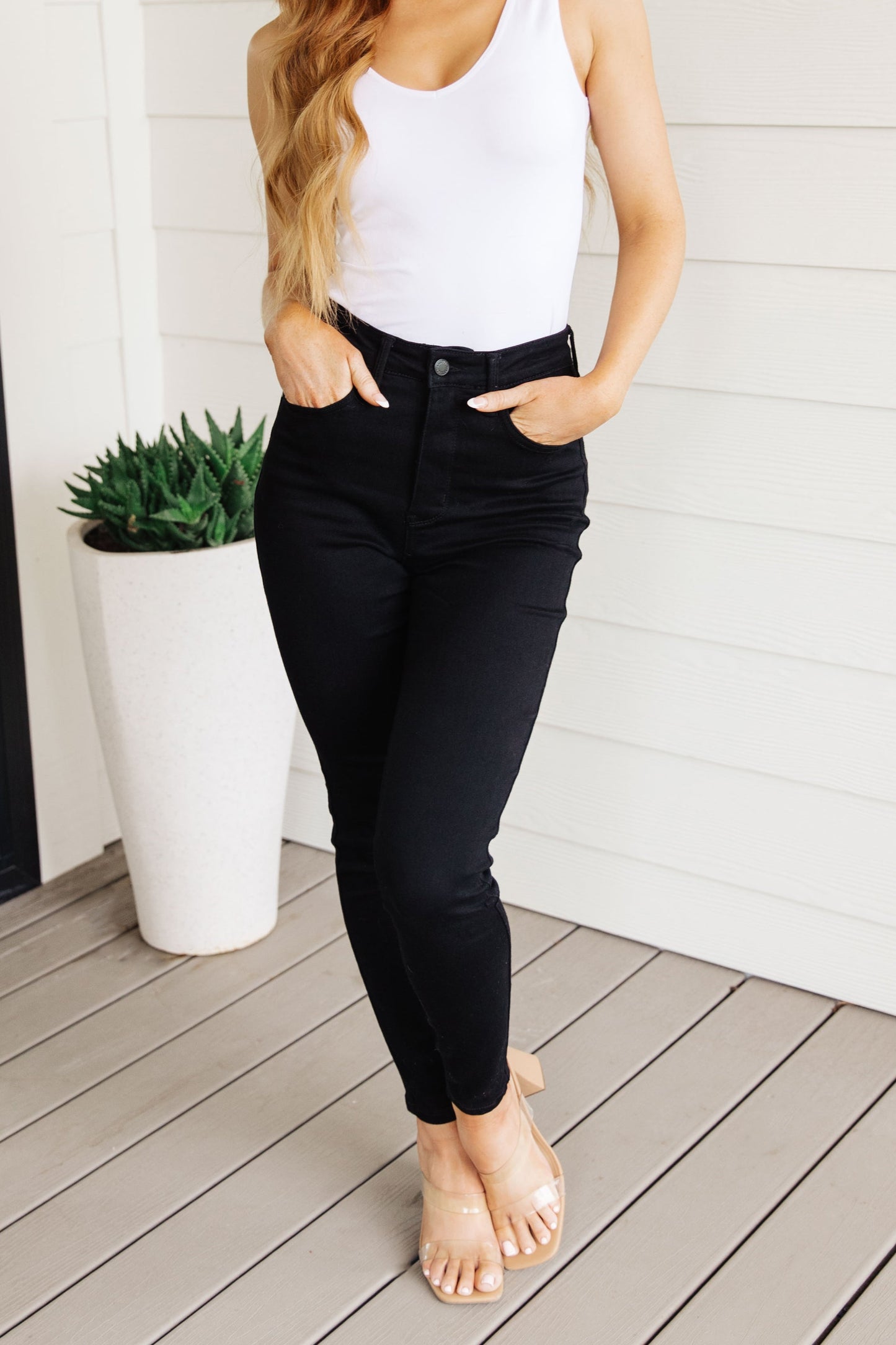 Audrey High Rise Control Top Classic Skinny Jeans in Black - Judy Blue