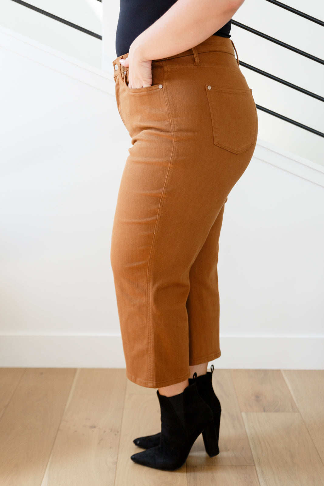 Briar High Rise Control Top Wide Leg Crop Jeans in Camel - Judy Blue