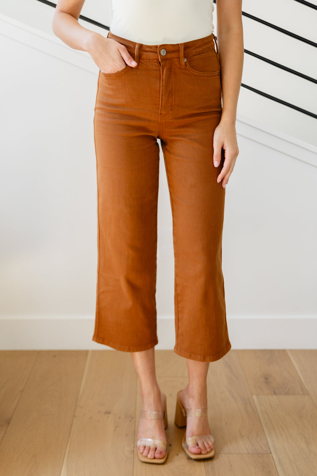Briar High Rise Control Top Wide Leg Crop Jeans in Camel - Judy Blue