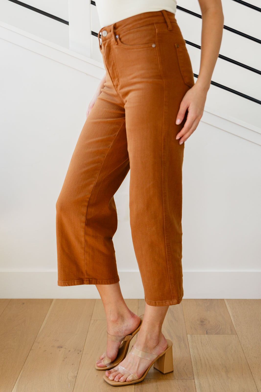 Briar High Rise Control Top Wide Leg Crop Jeans in Camel - Judy Blue