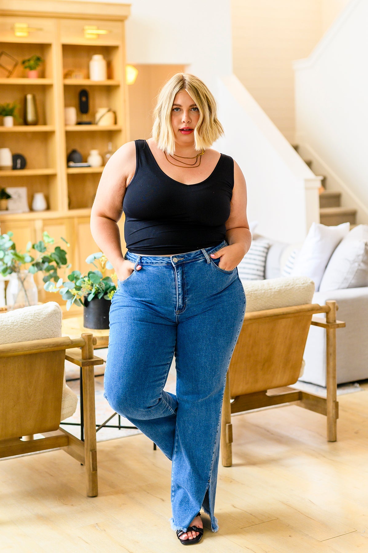 Caitlin High Rise Split Hem Straight Jeans - Risen