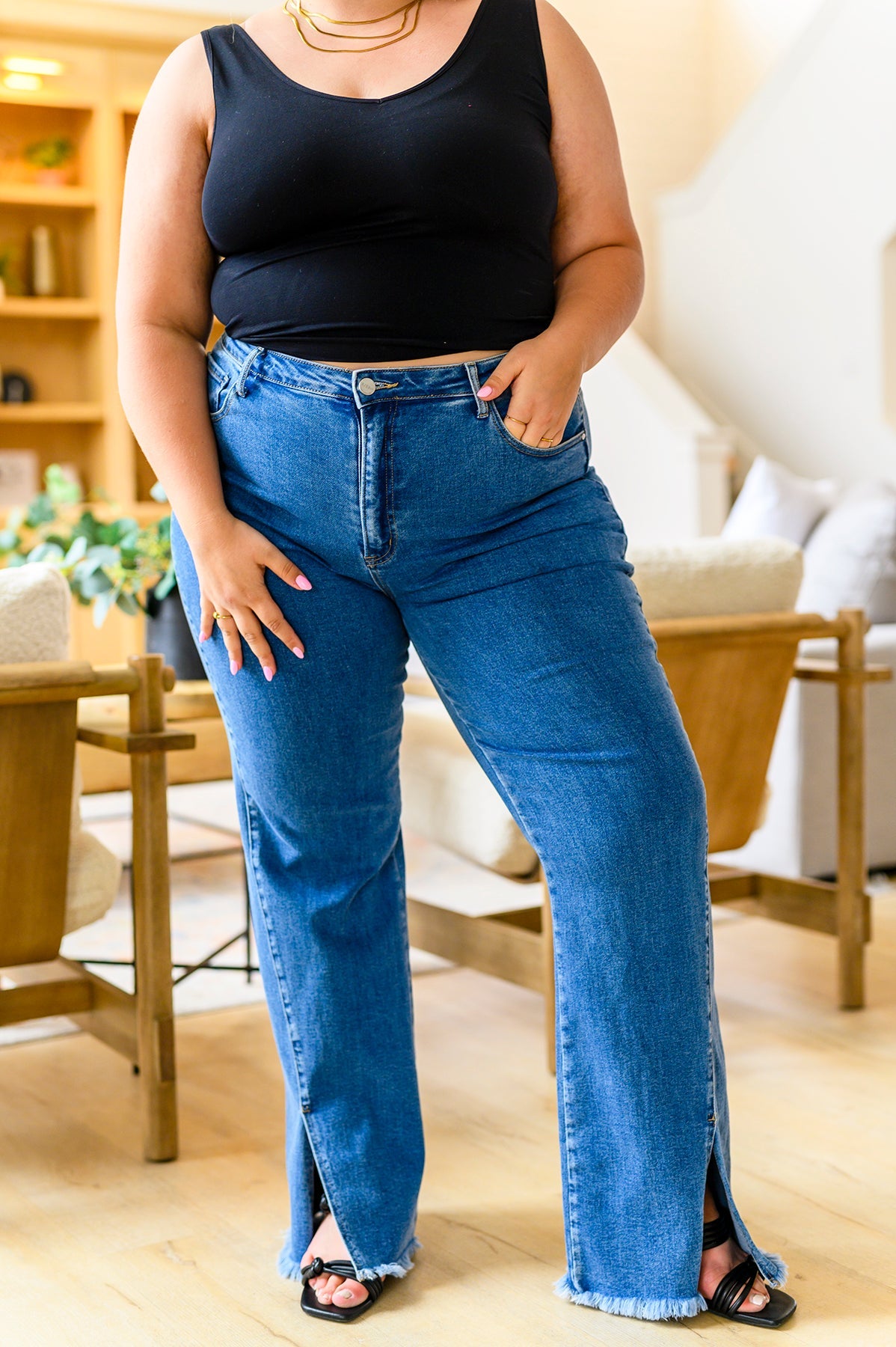 Caitlin High Rise Split Hem Straight Jeans - Risen