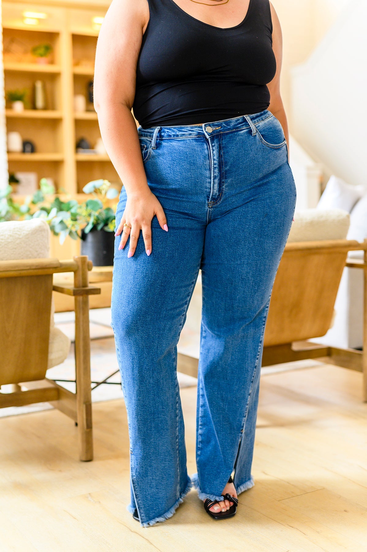 Caitlin High Rise Split Hem Straight Jeans - Risen