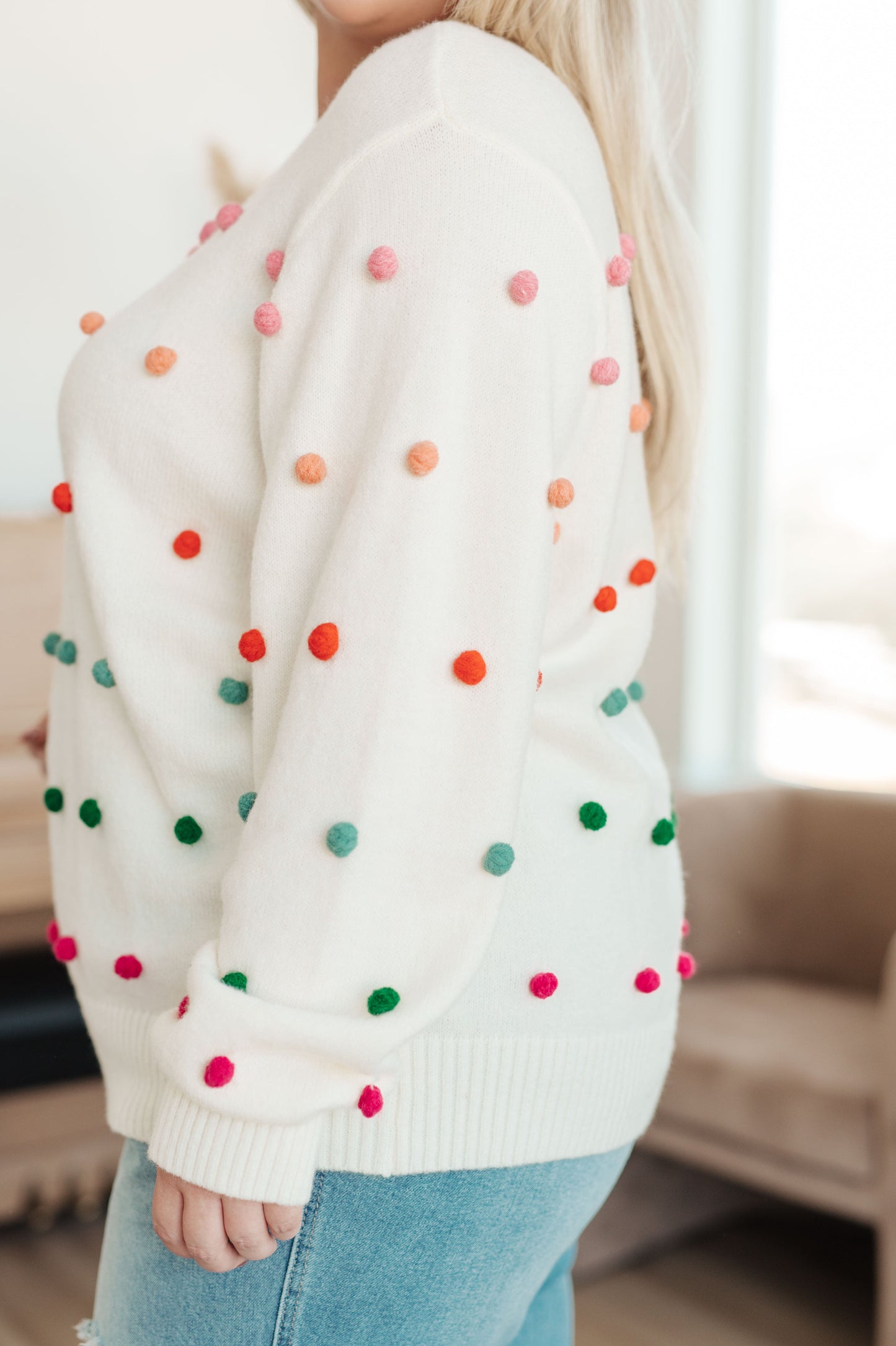 Candy Buttons Pom Detail Sweater - Jodifl