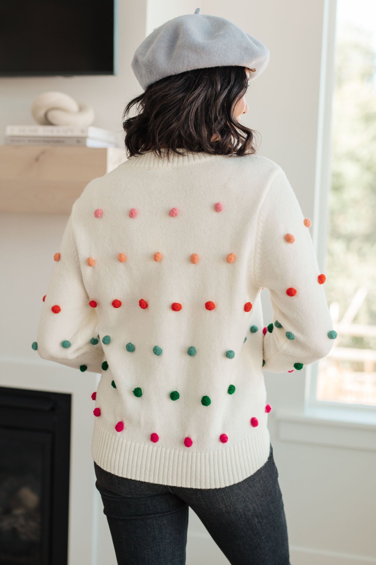 Candy Buttons Pom Detail Sweater - Jodifl