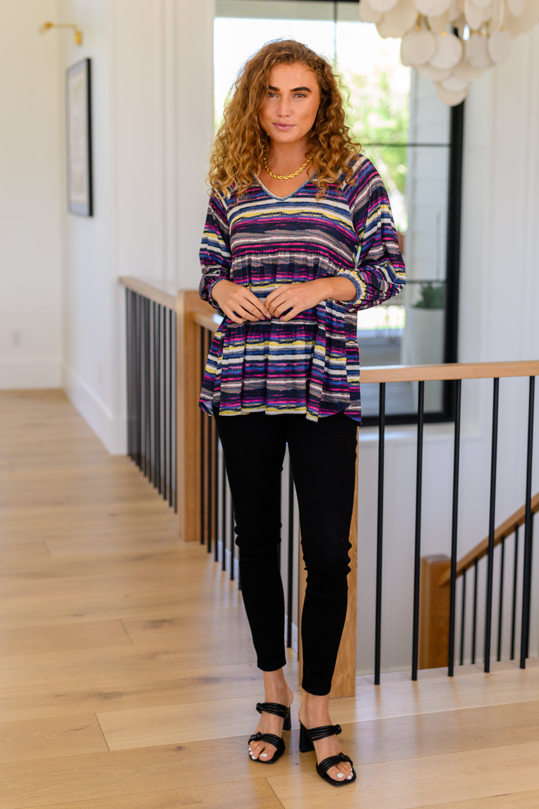 Circle Back Striped V-Neck Top - Shopin La