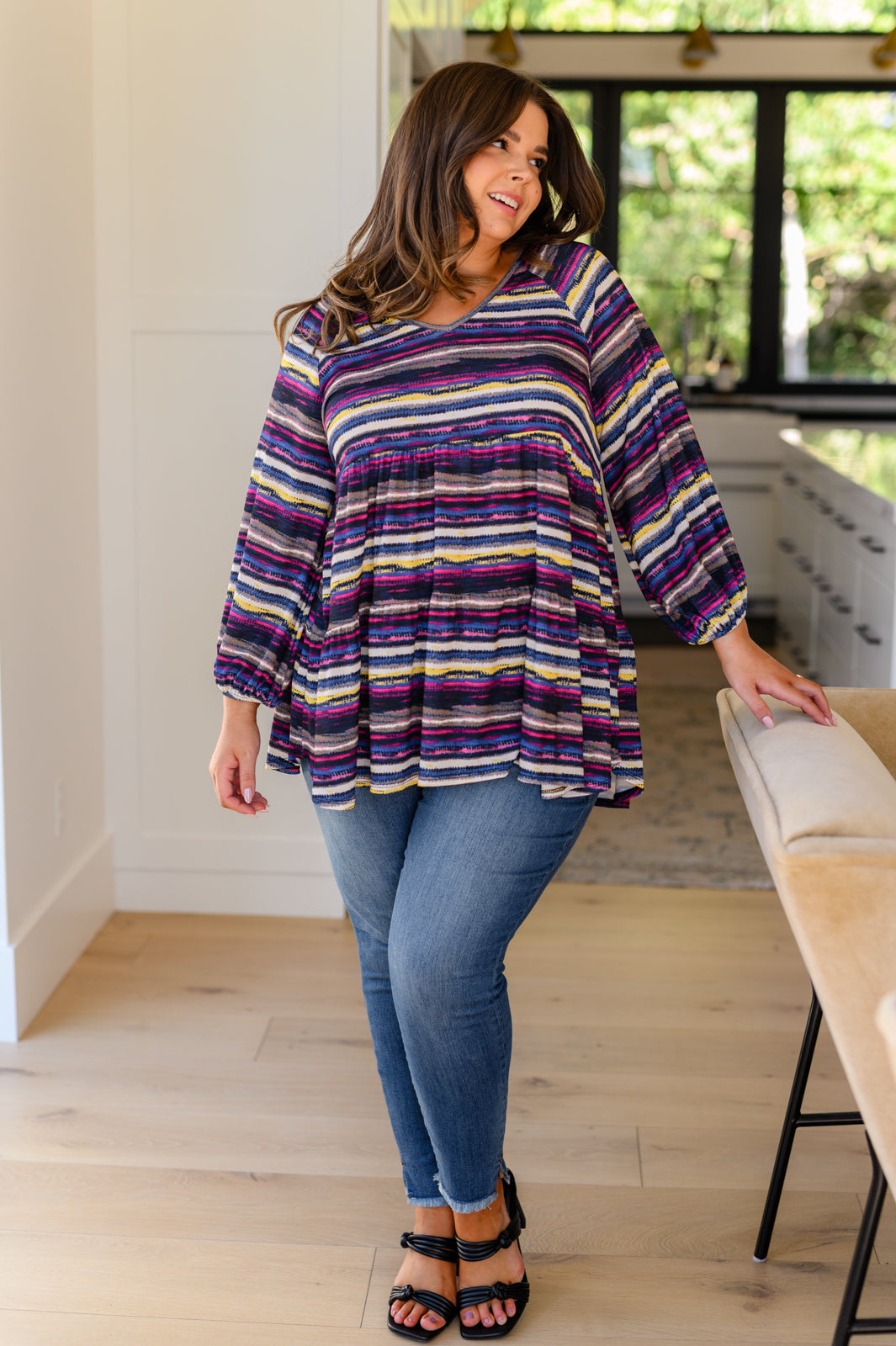 Circle Back Striped V-Neck Top - Shopin La