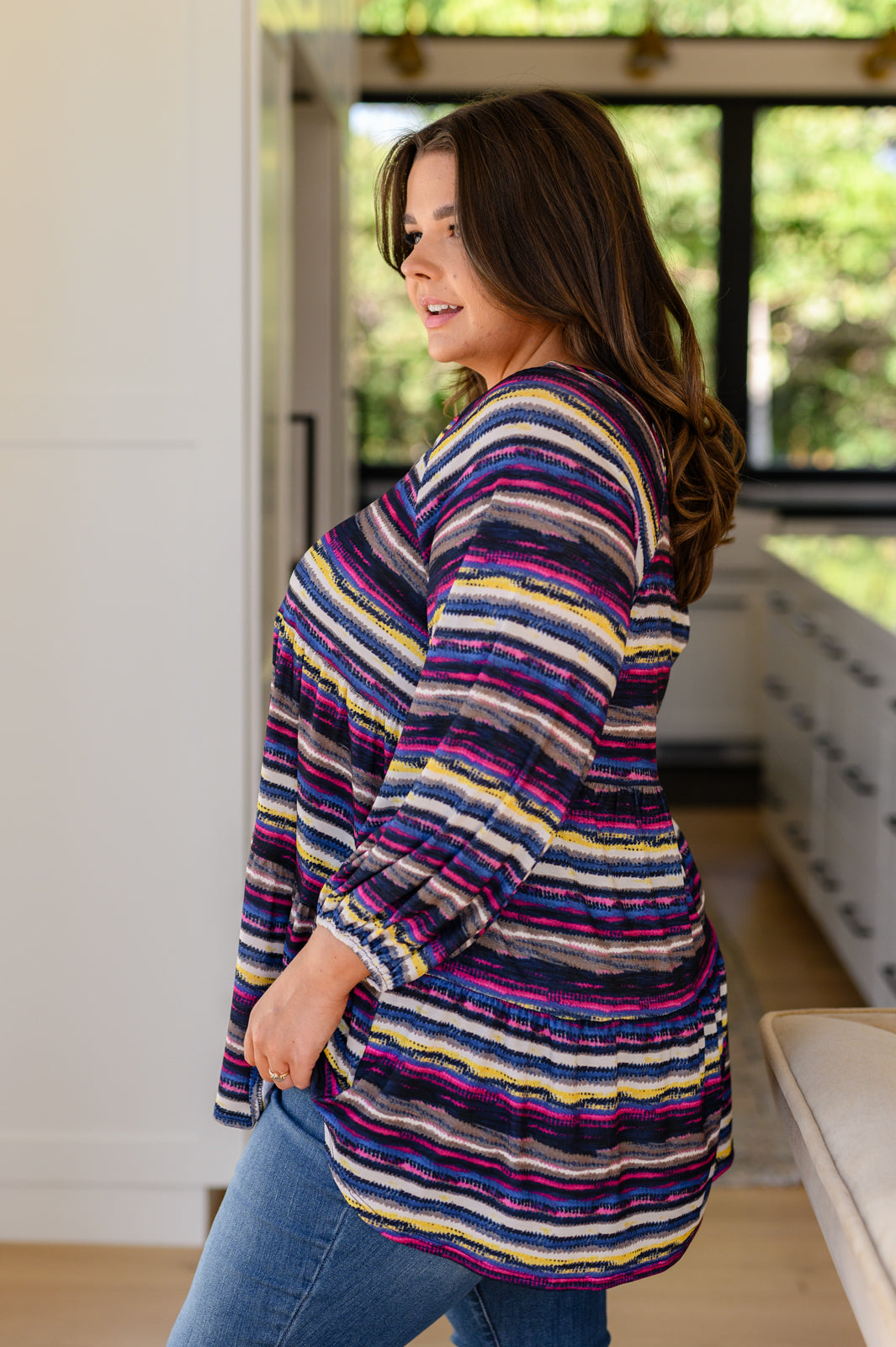 Circle Back Striped V-Neck Top - Shopin La