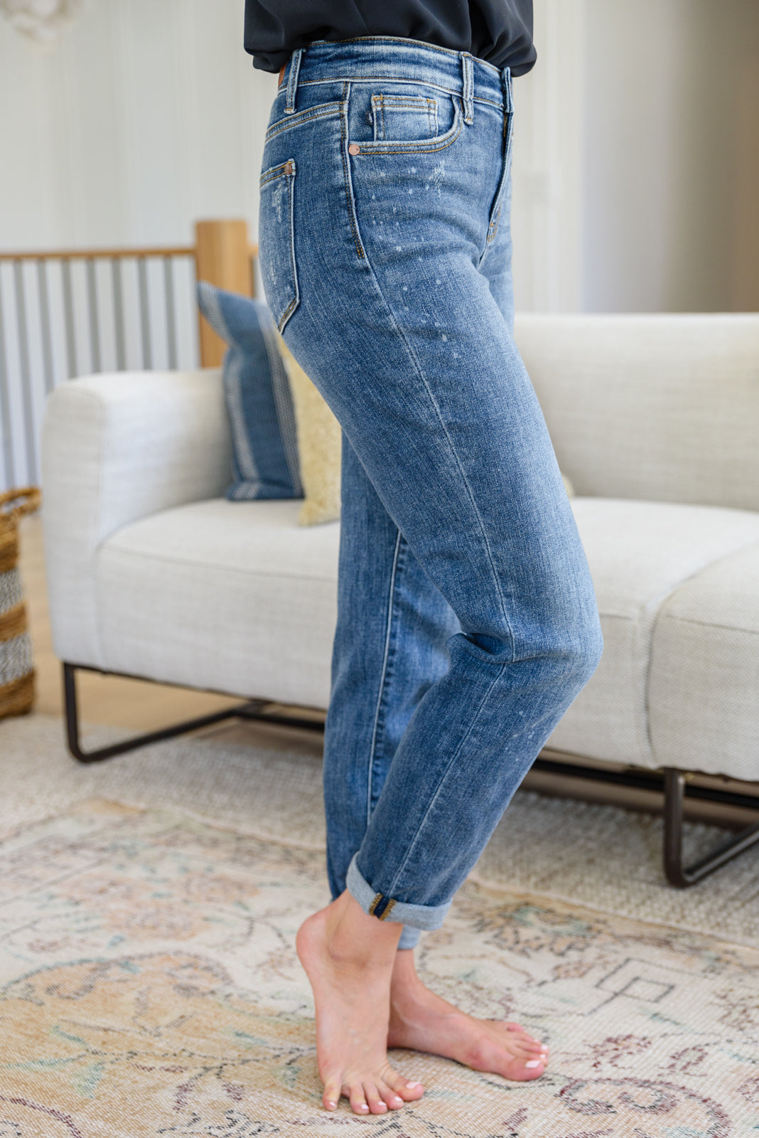 Corey Hi Rise Bleach Splash Boyfriend Jeans - Judy Blue