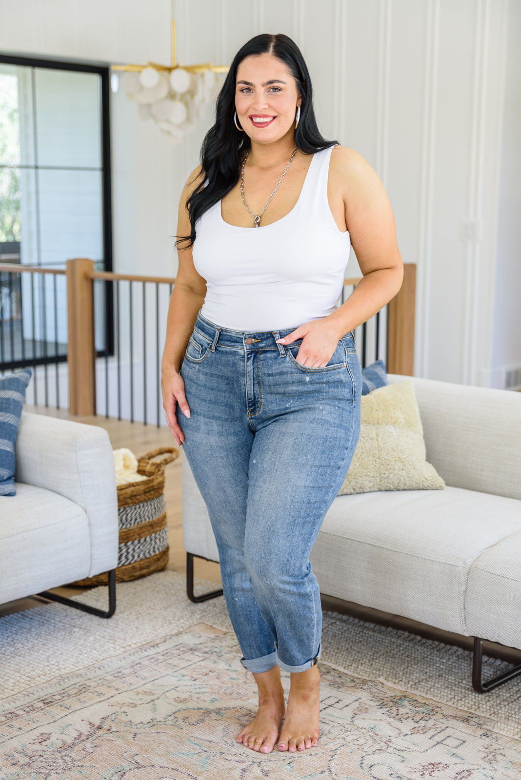 Corey Hi Rise Bleach Splash Boyfriend Jeans - Judy Blue