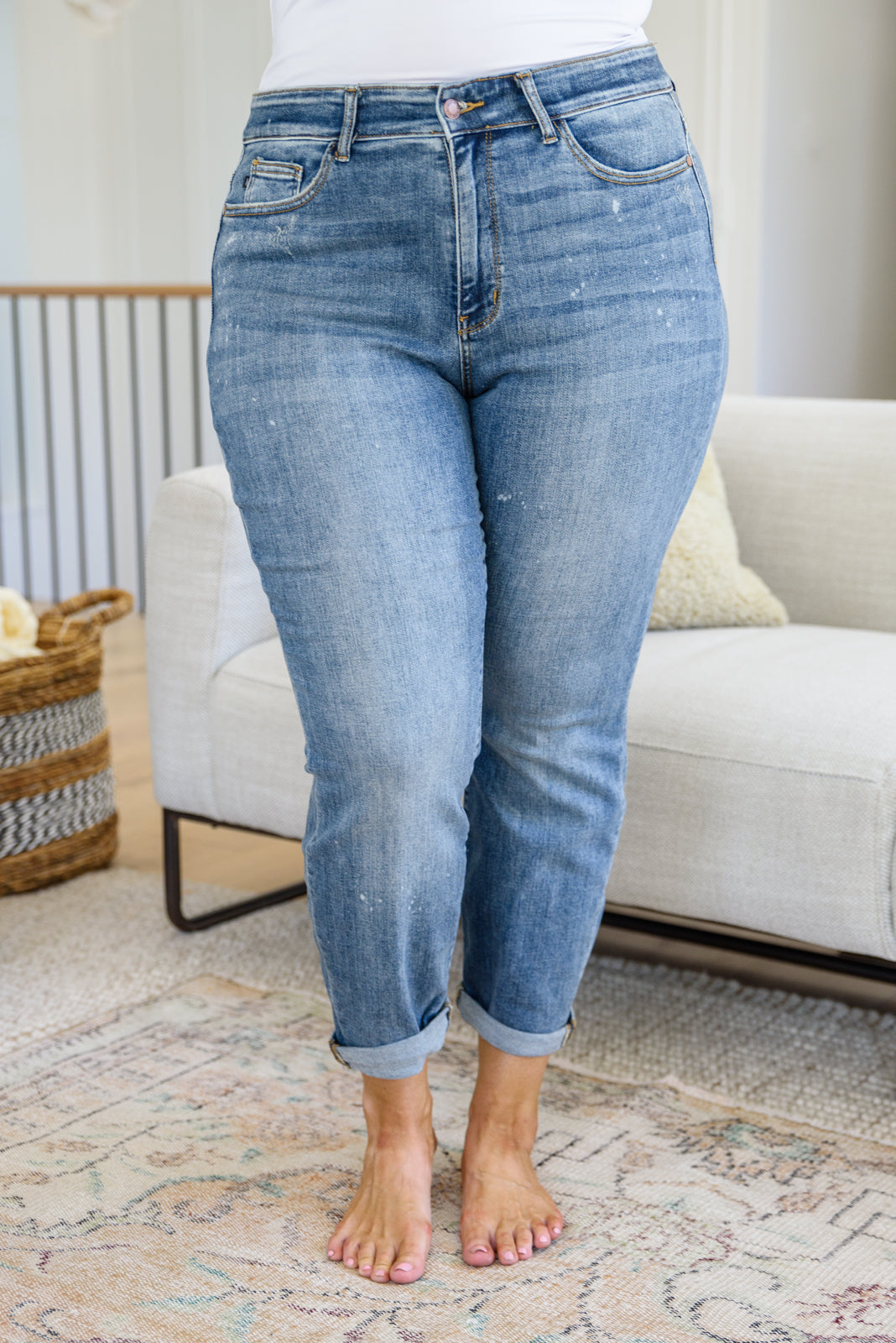 Corey Hi Rise Bleach Splash Boyfriend Jeans - Judy Blue
