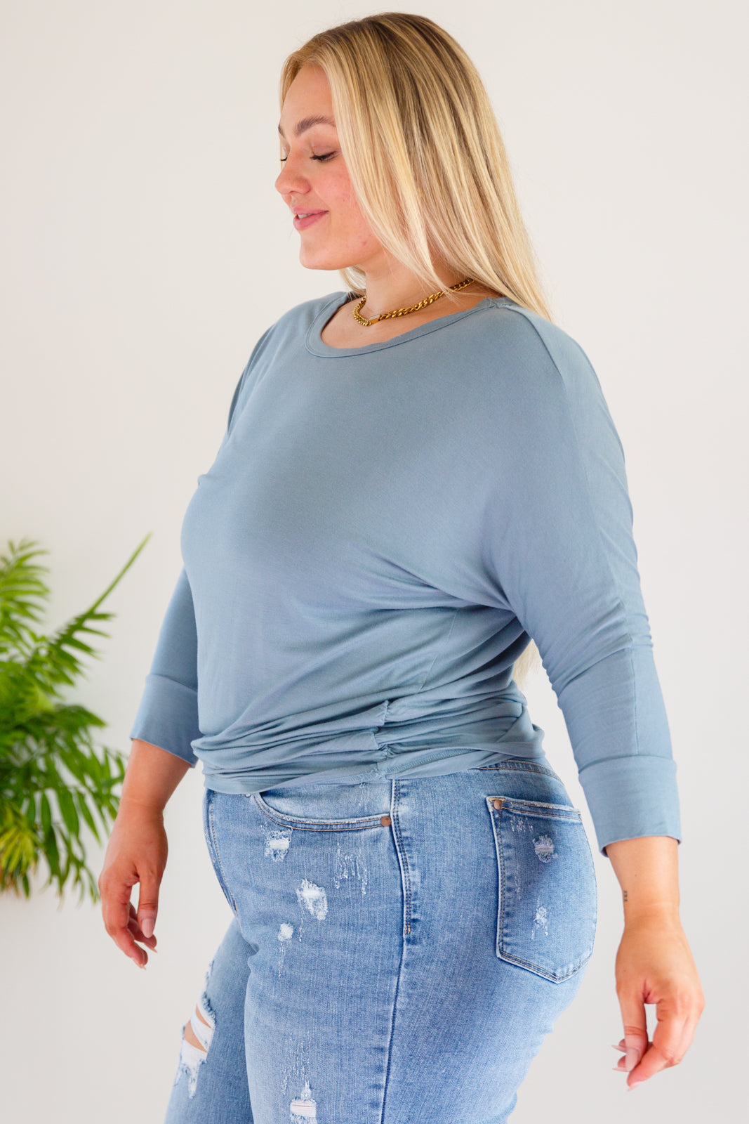 Daytime Boat Neck Top in Blue Gray - Zenana