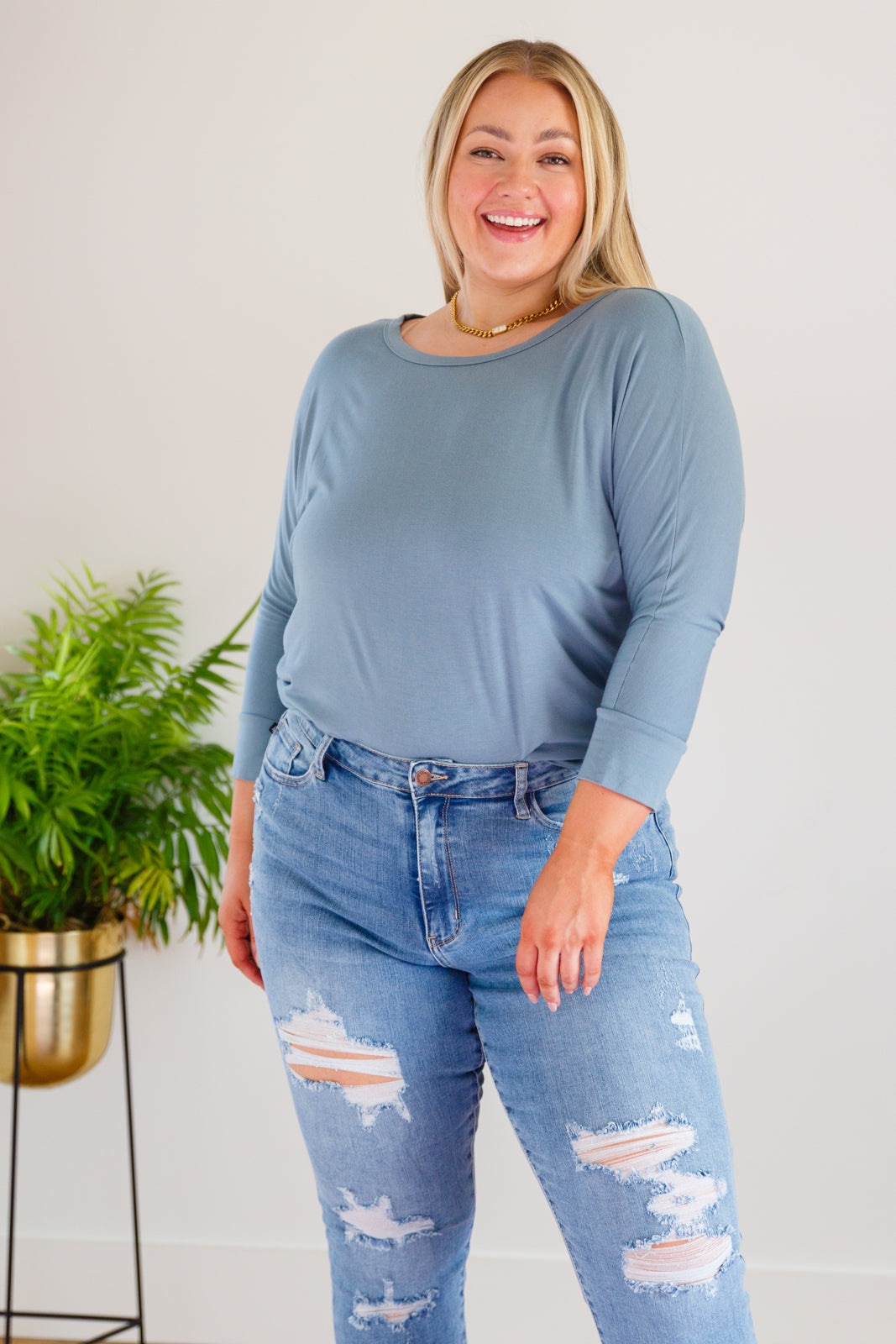 Daytime Boat Neck Top in Blue Gray - Zenana