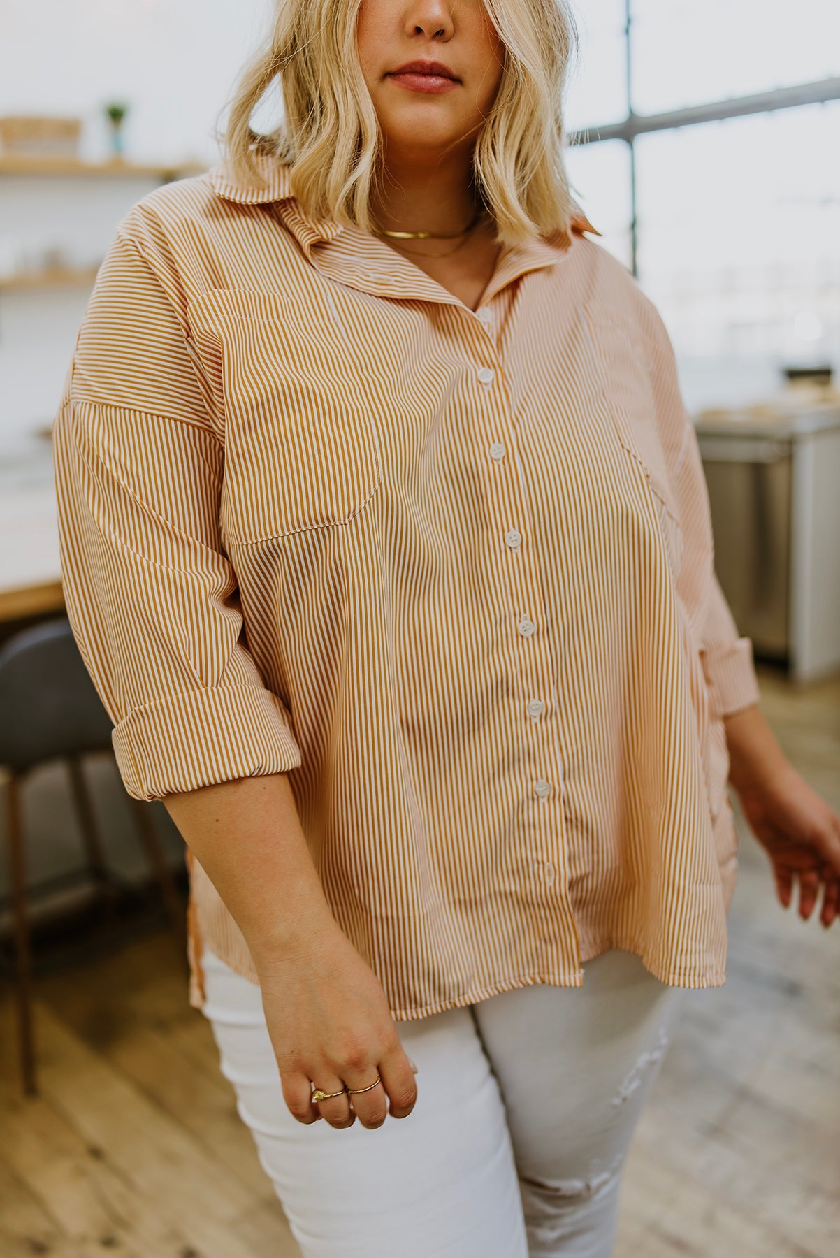 Easy On The Eyes Striped Button Up - Zenana