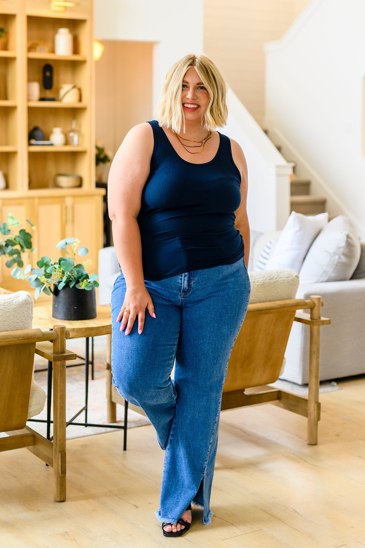 Caitlin High Rise Split Hem Straight Jeans - Risen