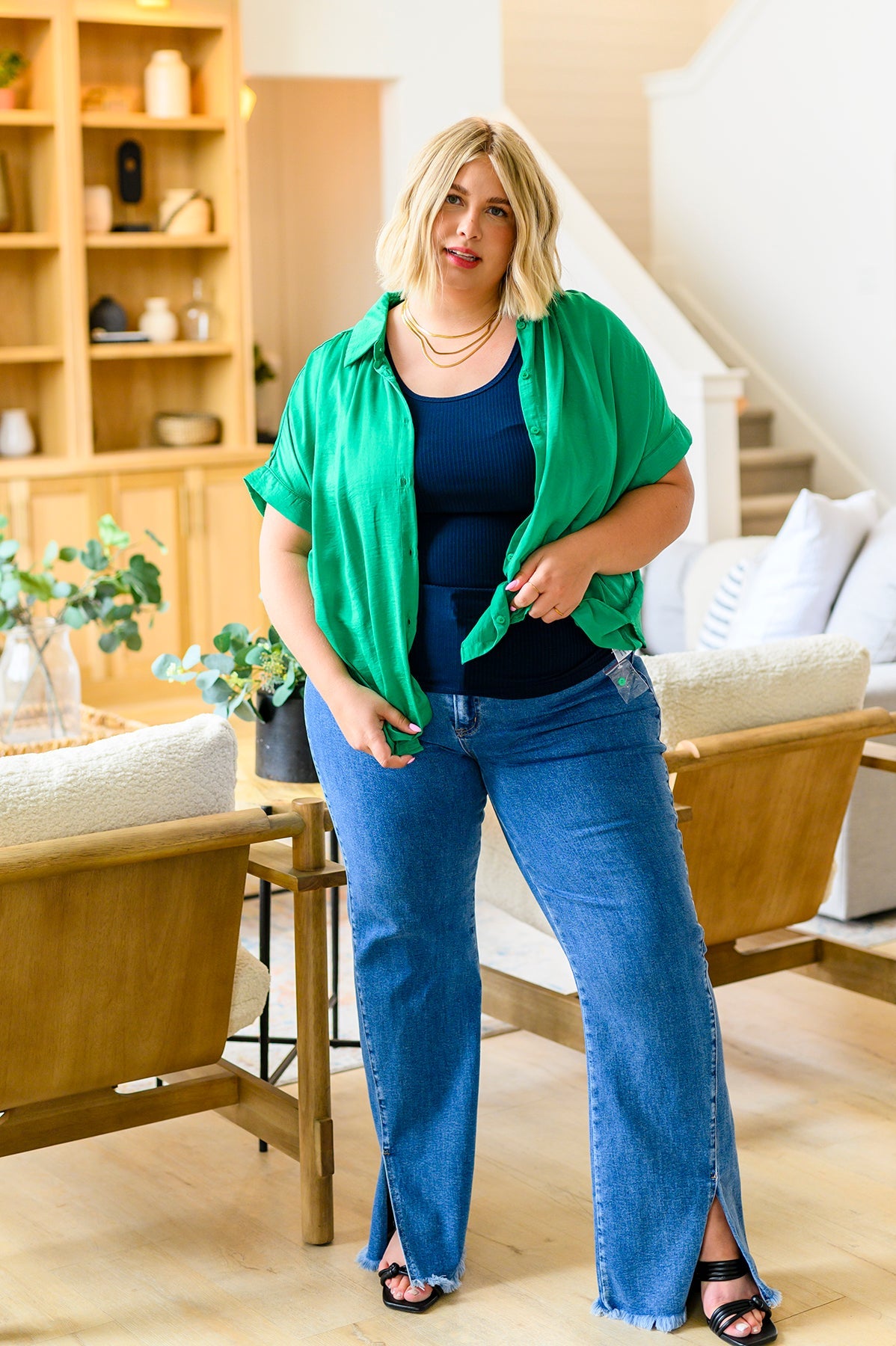 Caitlin High Rise Split Hem Straight Jeans - Risen