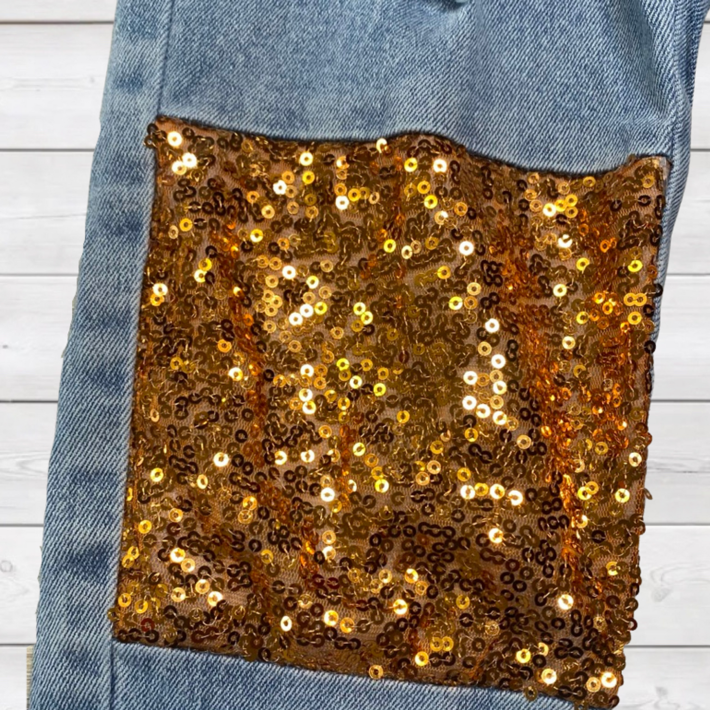 Sequin Patch Kids Denim - Gold