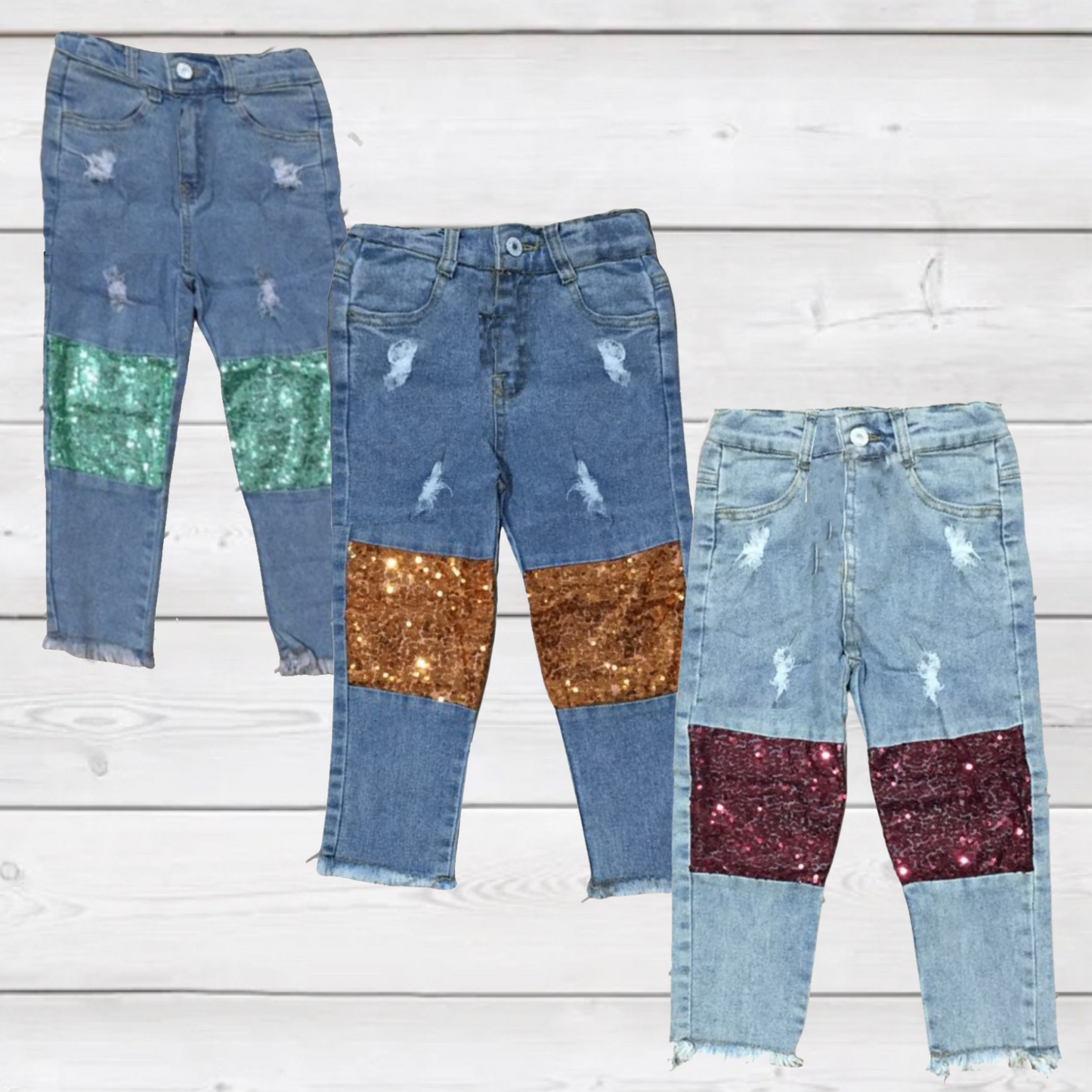 Sequin Patch Kids Denim - Gold