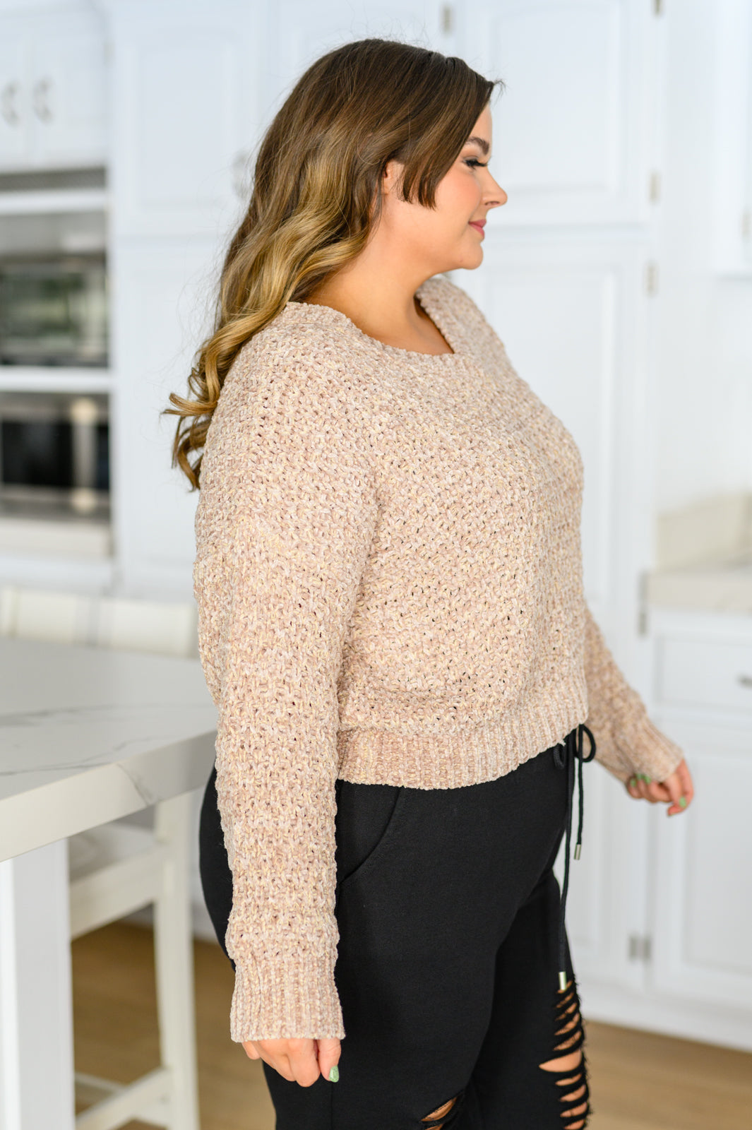 Sugar Fox Irish Coffee Knitted Crop V Neck Sweater