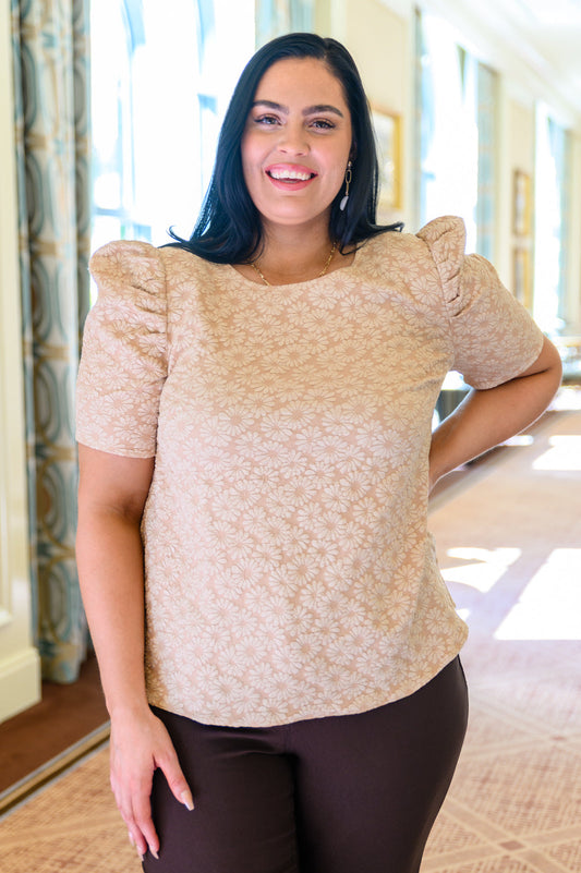 Mittoshop Kelsi Jacquard Puff Sleeve Top In Tan